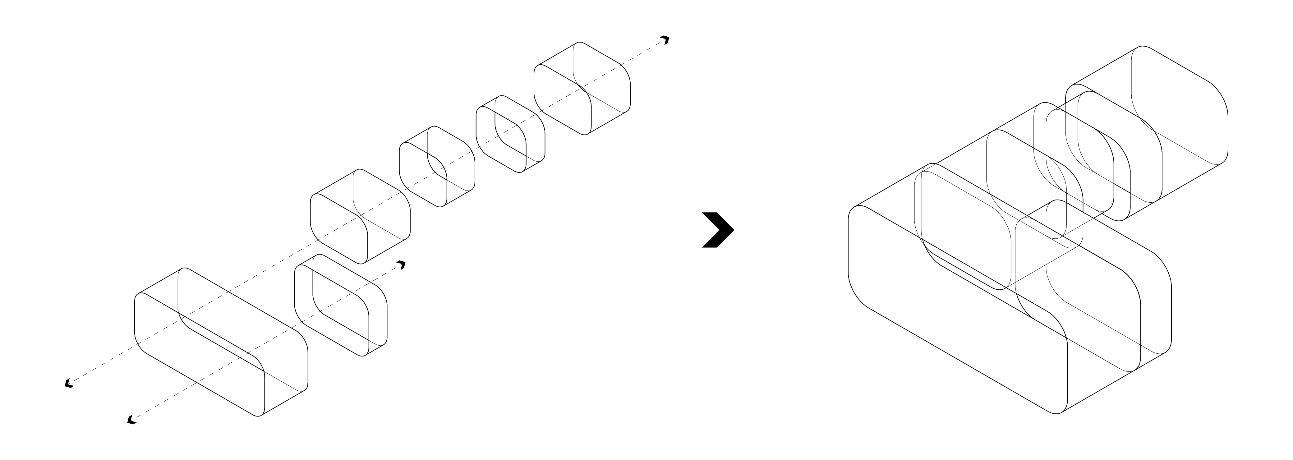弧角造型的功能单元模块，嵌套组合形成基本空间体系，Arc-angle-shaped functional modules, nested and combined to form a basic space system.jpg