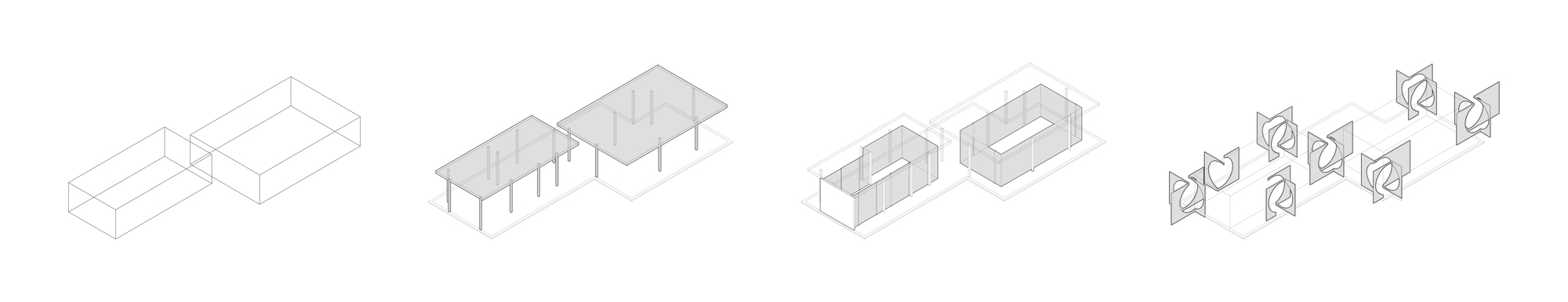 d1 _建筑生成过程：1.两个体量置入，分别为茶饮空间和活动空间_2.钢结构柱网结构体系_3.透明玻璃界面_4.置入由屏形成的关节部分。.jpg