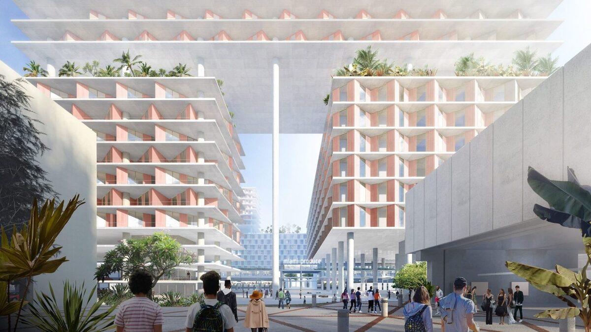 层层建筑如同踩高跷 — BIG 公布“迈阿密农产品中心”