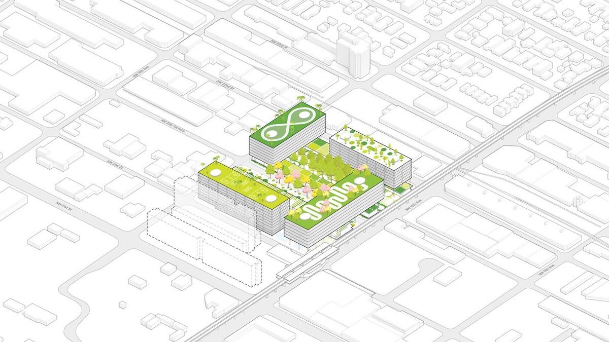层层建筑如同踩高跷 — BIG 公布“迈阿密农产品中心”
