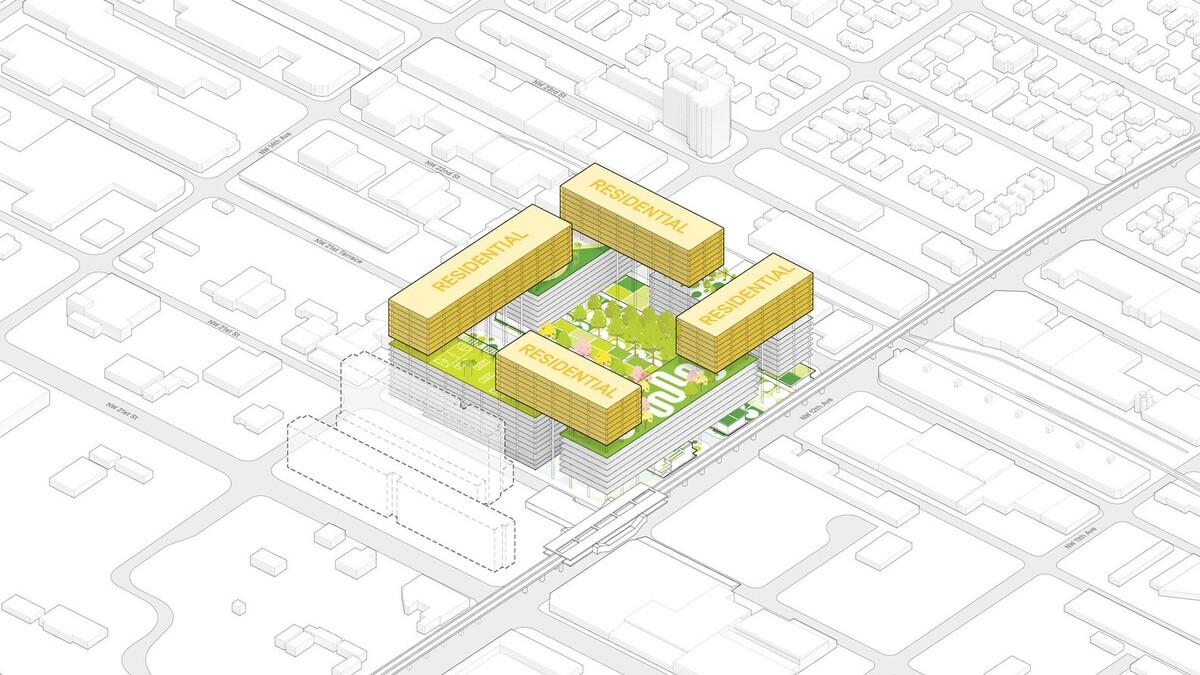 层层建筑如同踩高跷 — BIG 公布“迈阿密农产品中心”