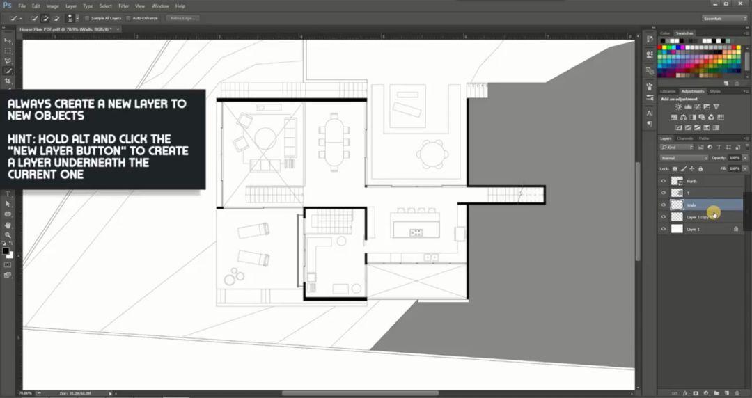 【PS】简易建筑平面图教程（中英字幕）