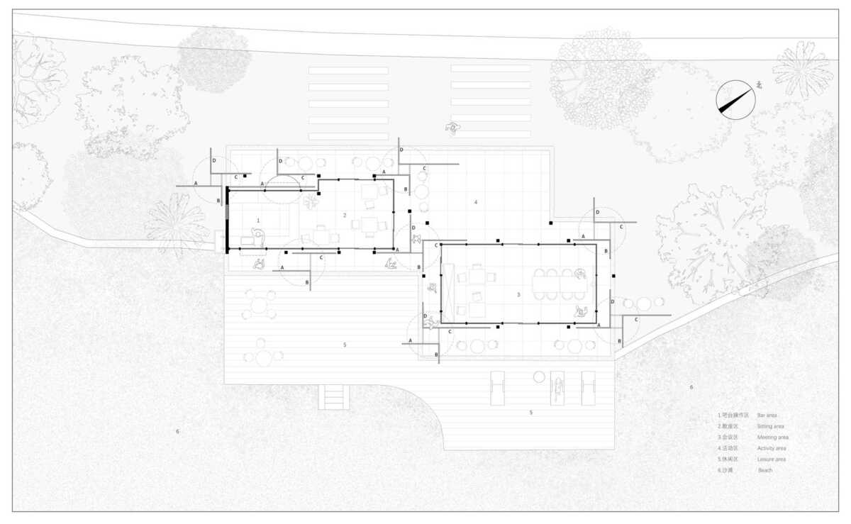 m2 _建筑平面图_1._吧台操作区_2._散坐区域_3._会议区_4._活动区_5._户外休闲平台_6._沙滩_©_植田建筑工作室.jpg