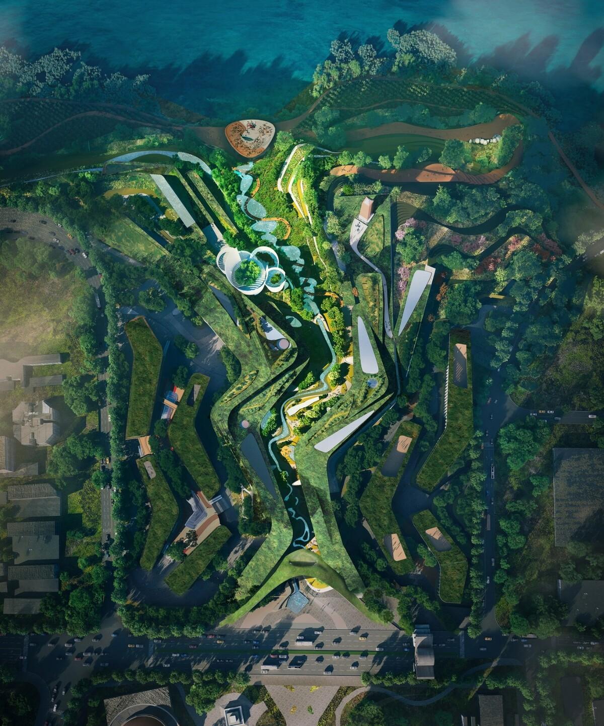 延伸至岷江的‘峡谷建筑’，五粮·东方酒谷方案公布 / 奥雷·舍人